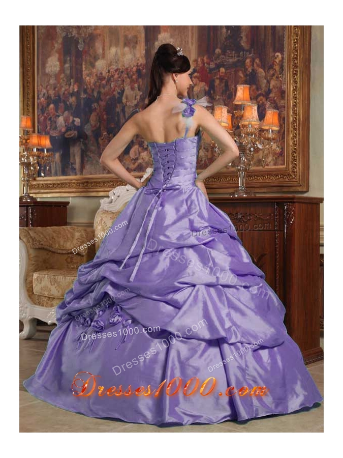 Luxurious Purple Puffy One Shoulder 2014 Quinceanera Dress