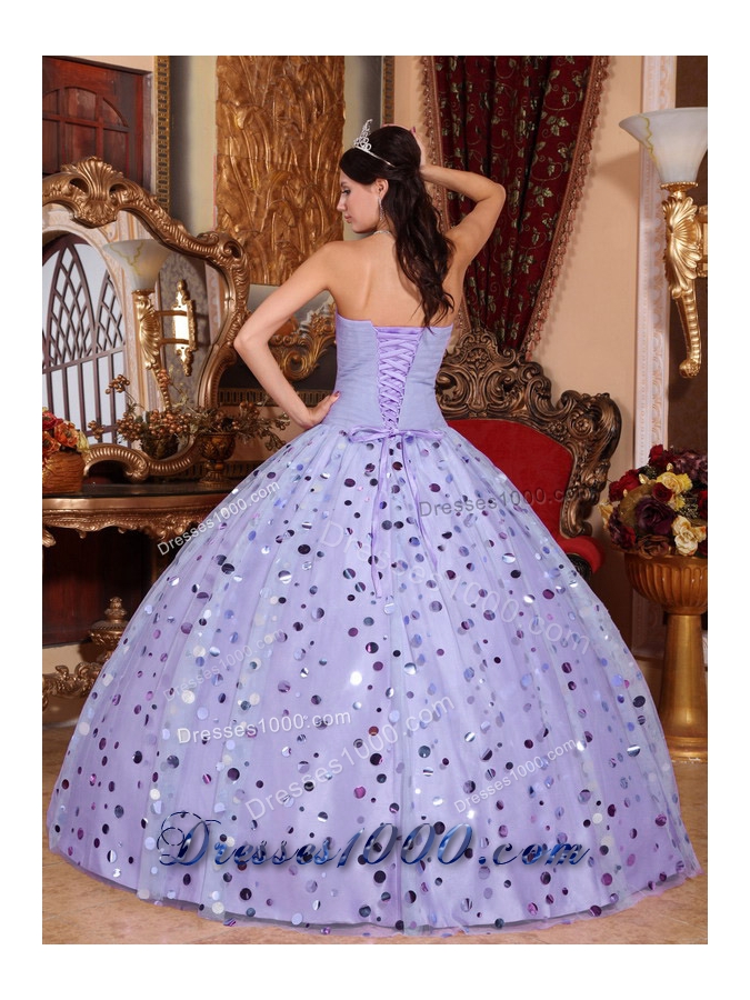 New Style Lavender Puffy Sweetheart Sequins Quinceanera Dress for 2014