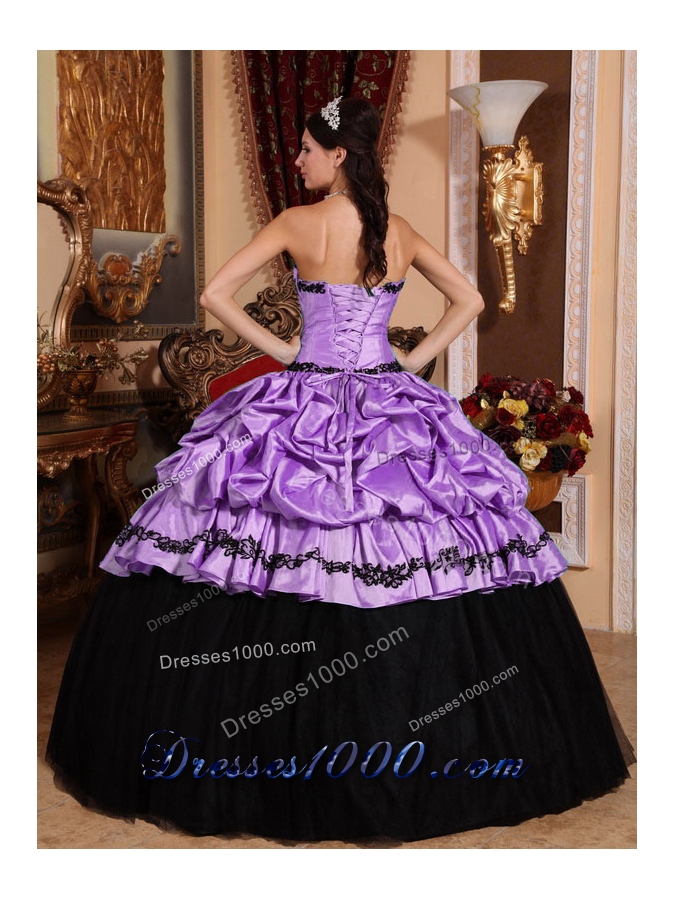 Pretty Lavender Puffy Strapless Appliques Quinceanera Dresses for 2014