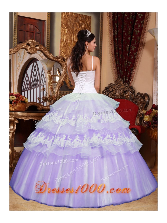 Puffy Spaghetti Straps Lace Appliques Quinceanera Dress for 2014