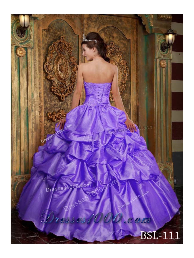 Puffy Sweetheart 2014 Lace Appliques Quinceanera Dress with Pick-ups