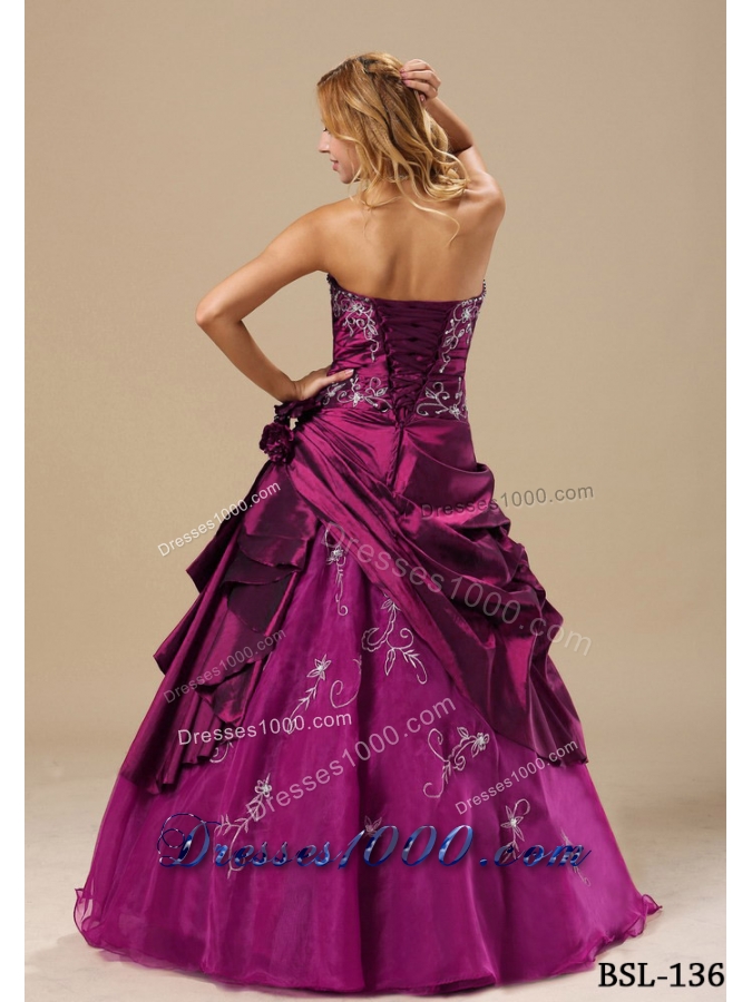 Strapless Embroidery and Hand Made Flowers Prom dress
