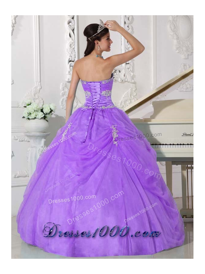 Sweet Lavender Puffy Strapless Appliques Quinceanera Dresses for 2014