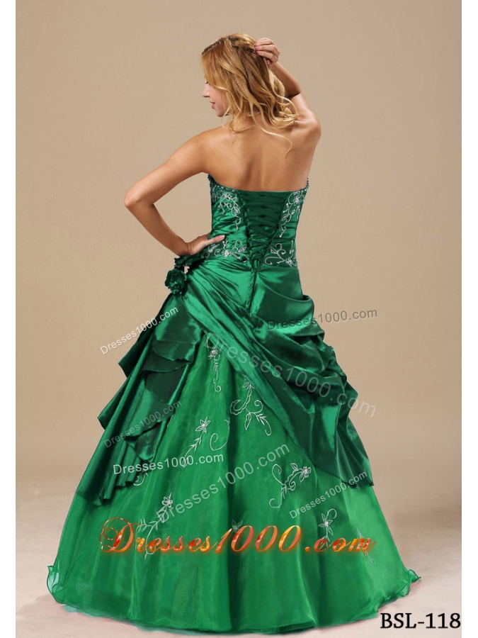 2014 Strapless Quinceanera Dresses with Embroidery Hand Made Flowers
