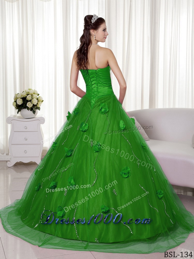 A-line Sweetheart 2014 Spring Green Quinceanera Dresses with Brush Train