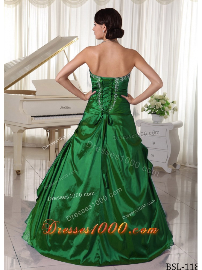 Dark Green Princess Sweetheart Quinceanea Dresses With Appliques Beading