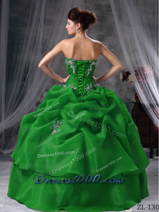 Puffy Ball Gown Sweetheart Dark Green Quinceanera Dresses with Appliques