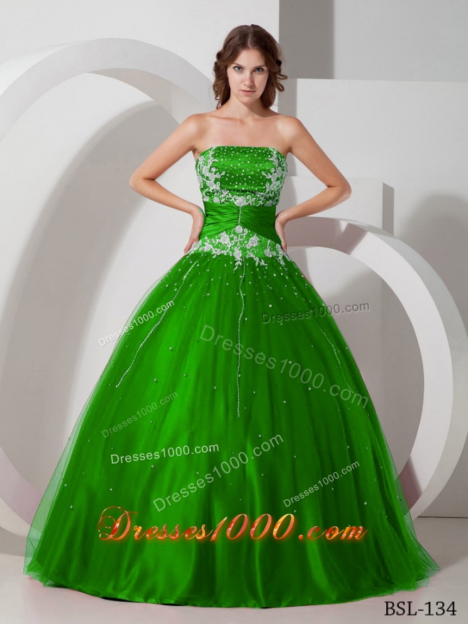 Puffy Strapless 2014 Quinceanera Dresses with Appliques Beading