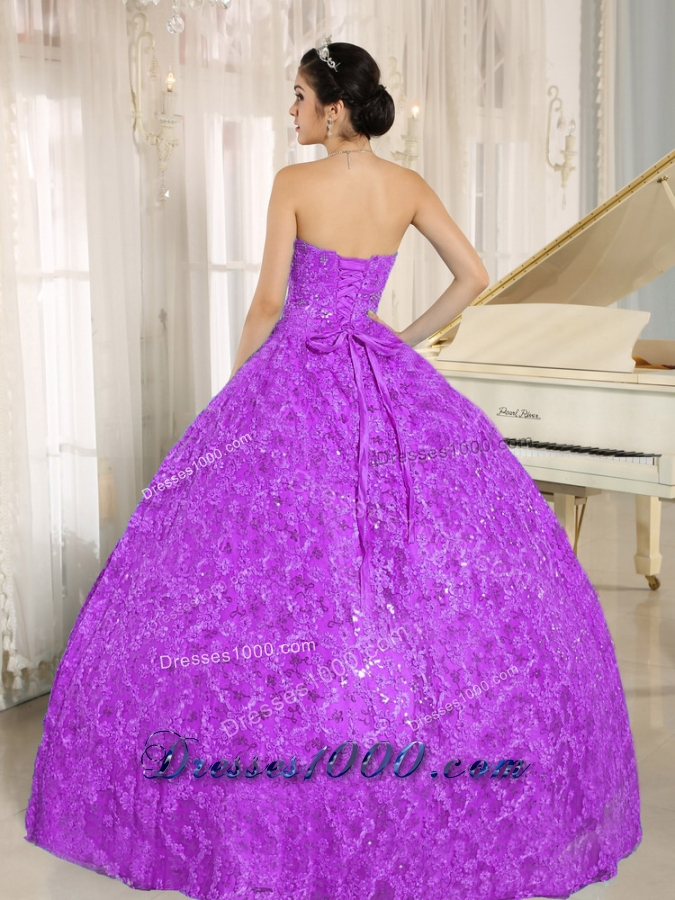 Sweetheart Ball Gown Full Length Quinceanera Dress with Lace All Over Skirt