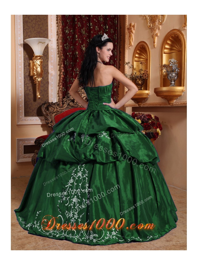 2014 Dark Green Puffy Sweetheart Quinceanera Dresses with Embroidery