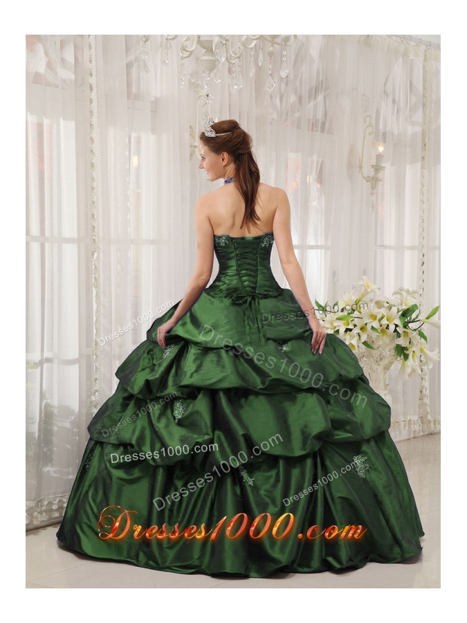 2014 Spring Dark Green Ball Gown Halter Quinceanera Dresses with Appliques