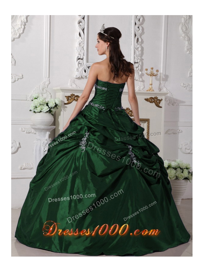 2014 Spring Dark Green Ball Gown Strapless Quinceanera Dresses with Appliques