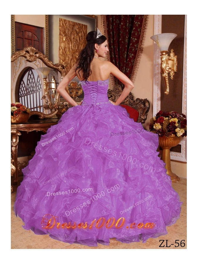 Beading and Ruffles Sweetheart Organza Long Sweet Sixteen Dresses