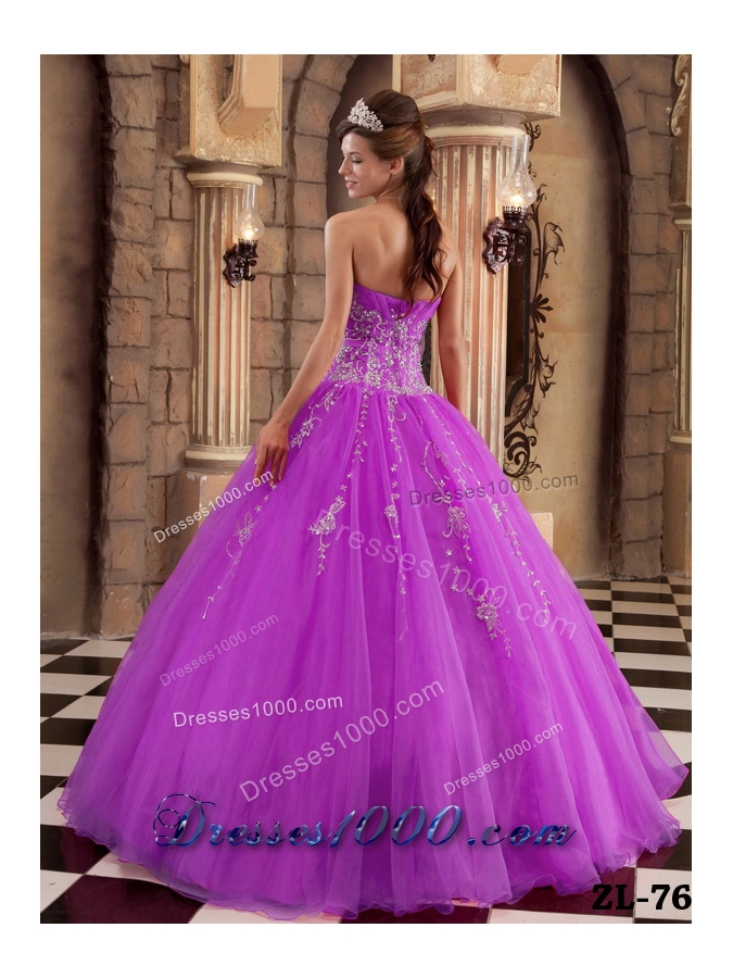 Cheap Sweetheart Organza Quinceanera Dress with Beading and Appliques