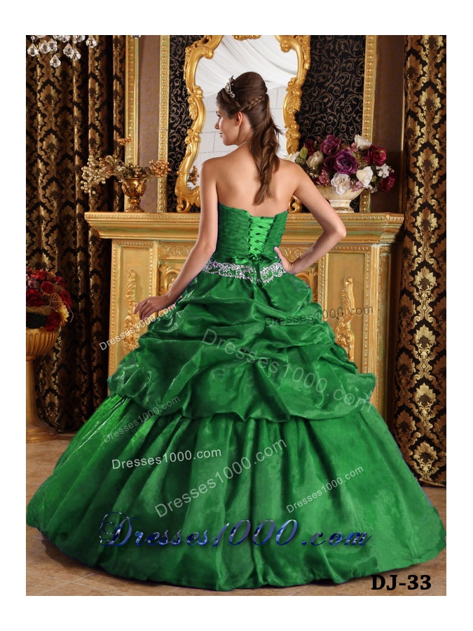 Dark Green Ball Gown Strapless Quinceanera Dresses with Pick-ups