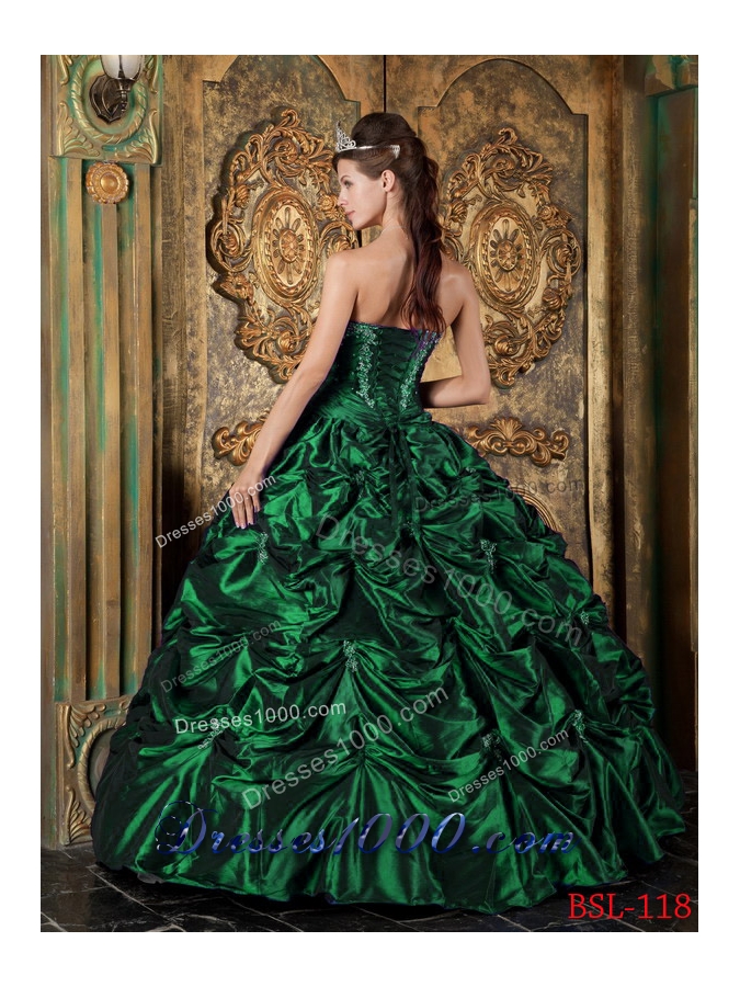 Dark Green Ball Gown Sweetheart Quinceanera Dresses with Picks-up