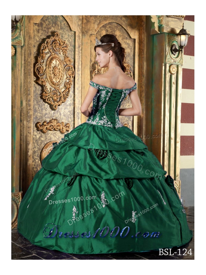Dark Green Off The Shoulder Quinceanera Dresses with Appliques