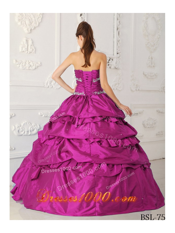 Fuchsia A-Line Sweetheart Taffeta and Tulle Quinceanera Dress with Appliques
