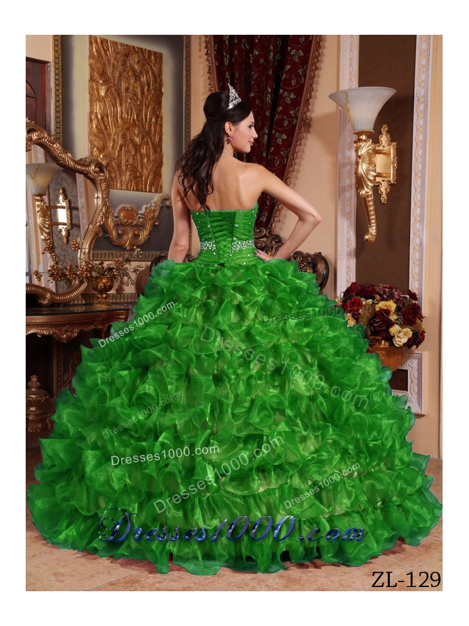 Green Ball Gown Sweetheart Quinceanera Dress with 2014 Beading