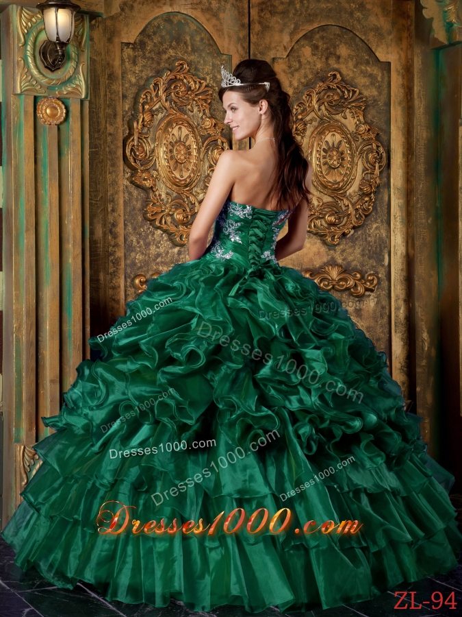 Luxurious Ball Gown Strapless Green 2014 Quinceanera Dress with Ruffles