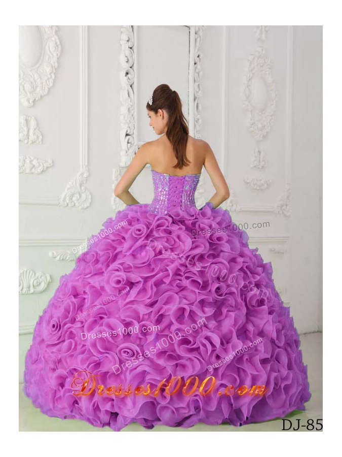 Strapless Fuchsia Organza Beaded Decorate Bodice Sweet 15 Dresses