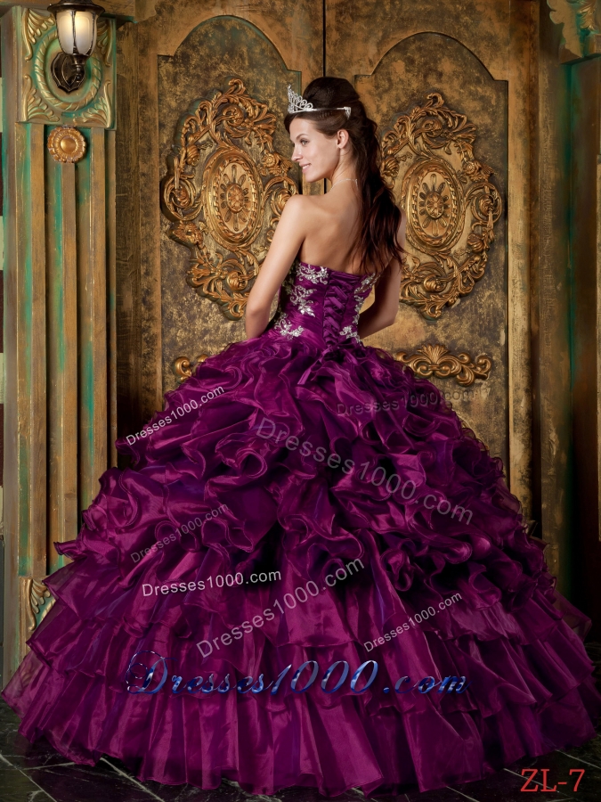 Strapless Organza Ruffles and Appliques Quinceanera Dress for 2014 Spring