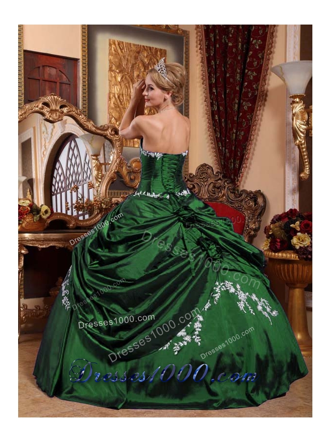 2014 Dark Green Puffy Sweetheart Quinceanera Dresses with Appliques