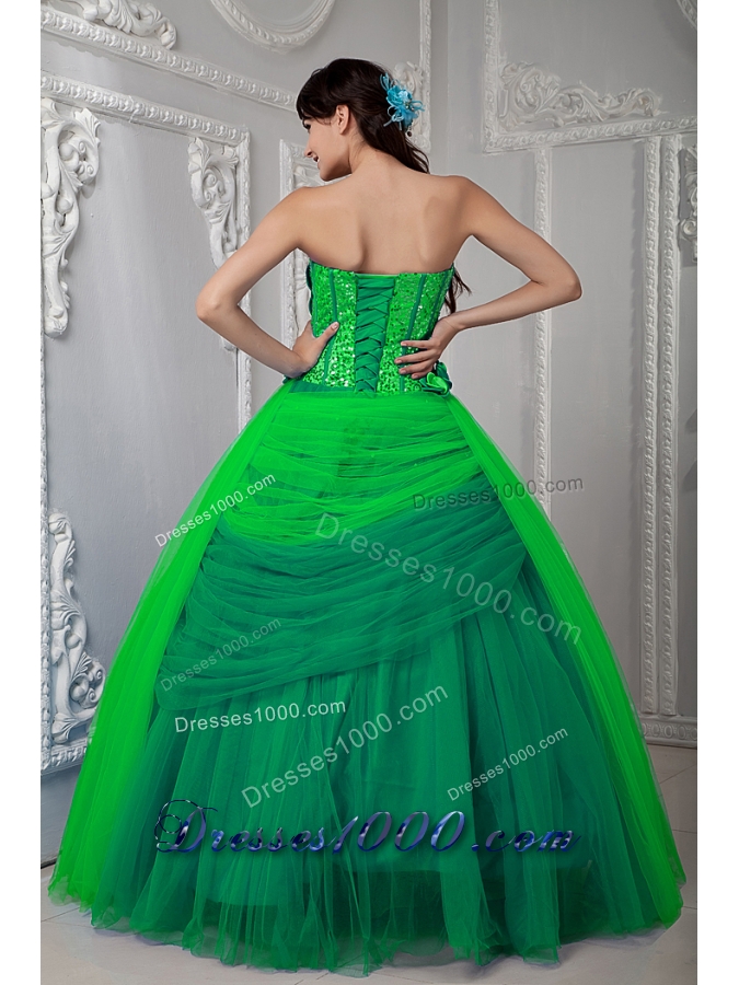 2014 Discount Green Sweetheart Quinceanea Dress with Tulle Ruching