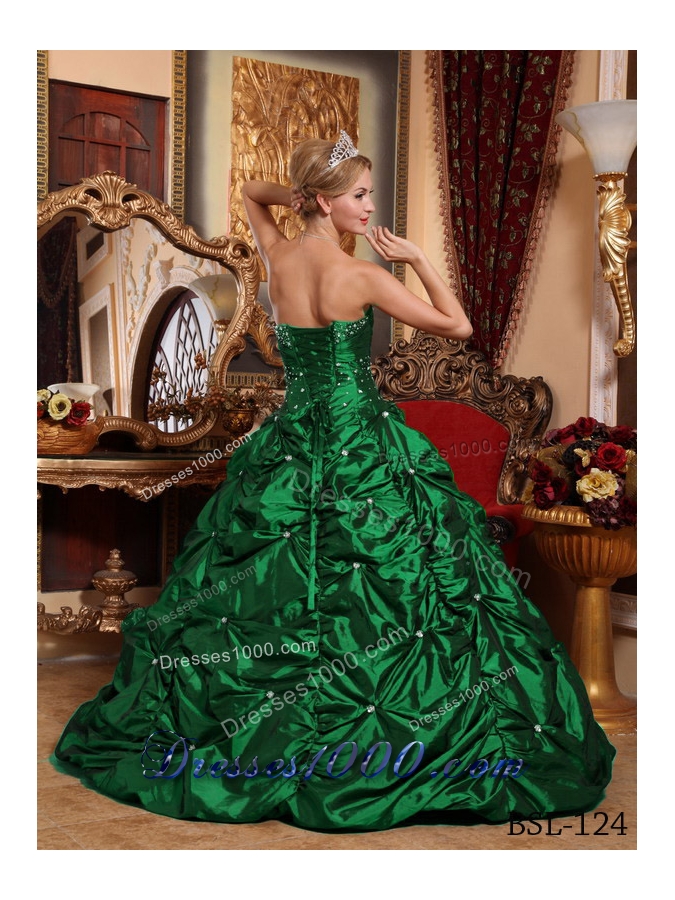 2014 Spring Green A-line Strapless Quinceanera Dresses with Beading