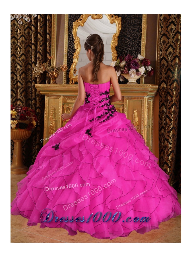 Appliques and Beading Sweetheart Organza Quinceanera Dress for Cheap