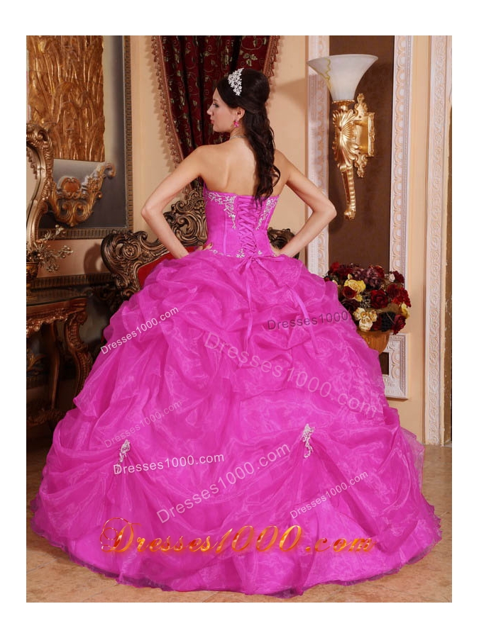Appliques and Pick-ups Sweetheart Quinceanera Gowns in Fuchsia