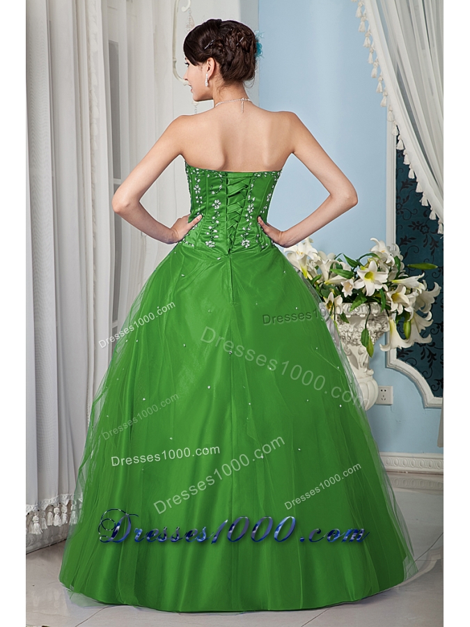 Cheap Green Princess Strapsless Quinceanera Dress with Tulle