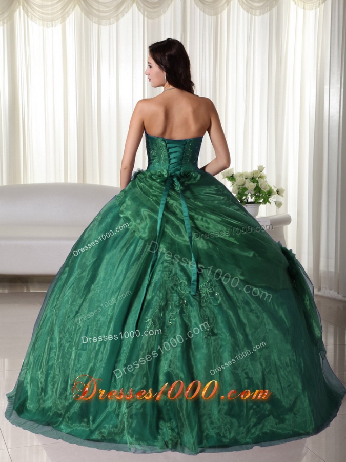 Dark Green Ball Gown Strapless Quinceanera Dress with Beading and Embroidery
