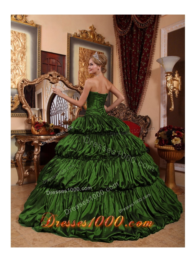 Dark Green Ball Gown Sweetheart Court Train Quinceanera Dresses with Appliques