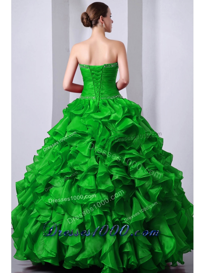 Dark Green Princess Sweetheart 2014 Quinceanea Dresses Beading Rufffles