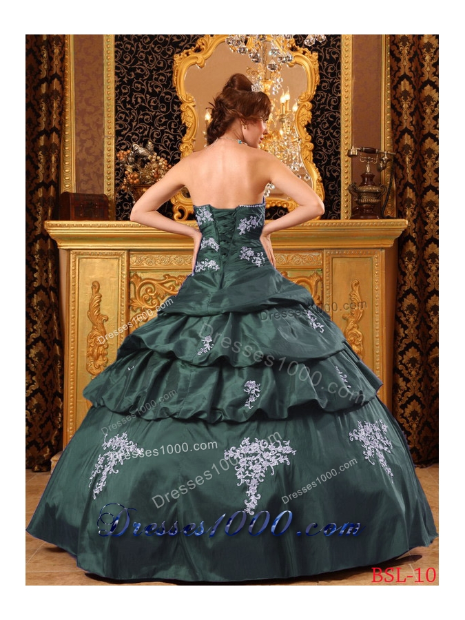 Dark Green Puffy Sweetheart Quinceanera Dresses with Beading and Appliques