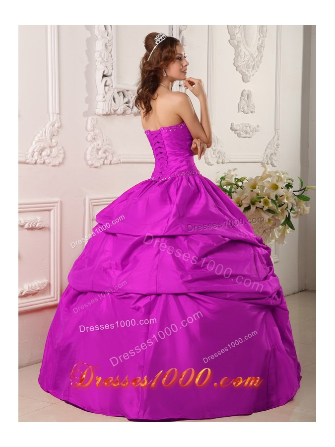Exclusive Sweetheart Beading and Appliques Quinceanera Dress in Fuchsia