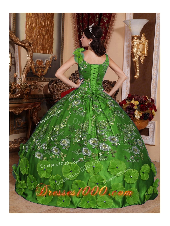 Green Ball Gown V-neck Quinceanera Dresses with Beading Appliques