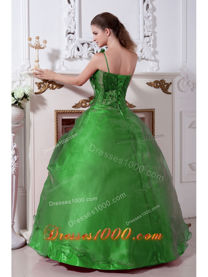 Green Princess One Shoulder Quinceanera Dresses with Beading