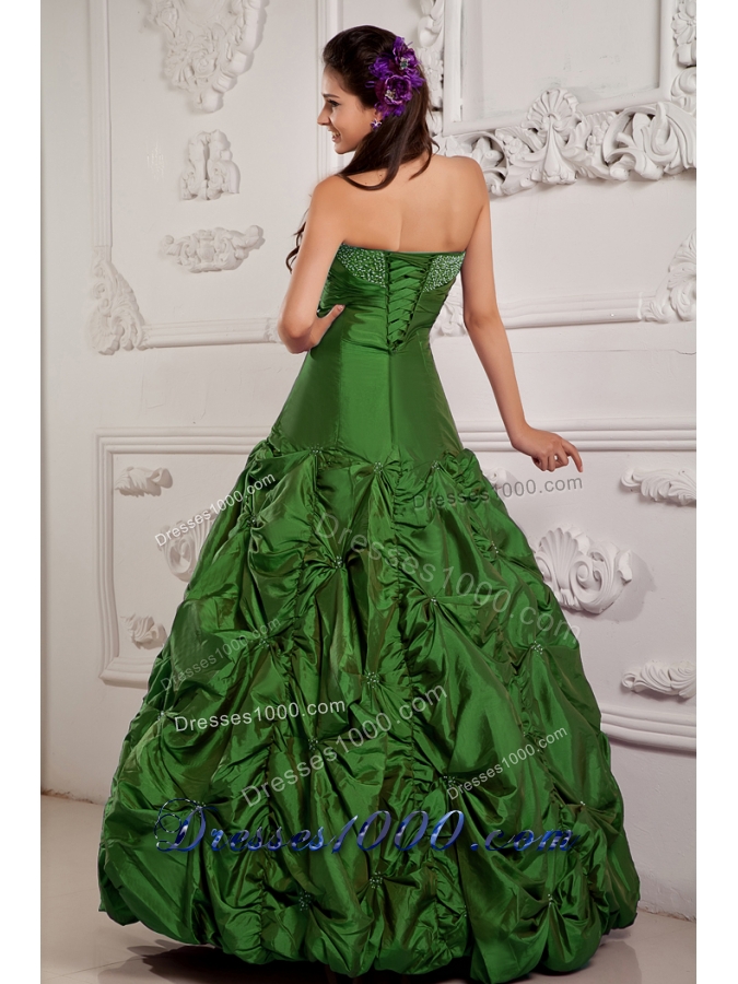 Green Princess Strapless Quinceanera Dress with Beading and Embroidery