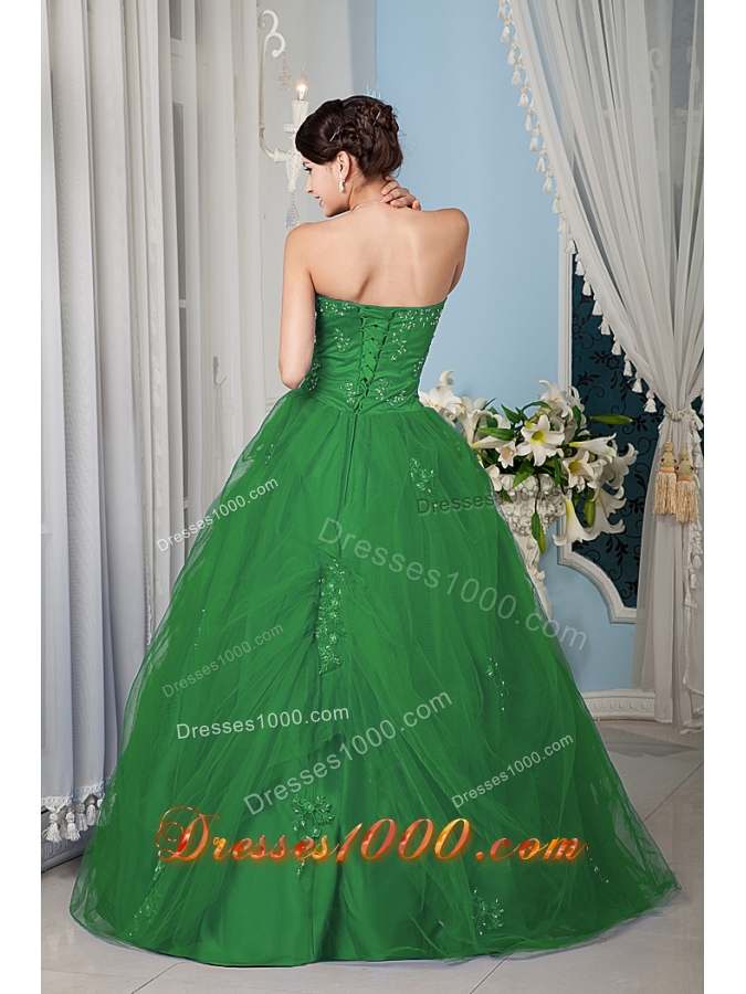 Green Princess Strapless Quinceanera Dress with Tulle Beading