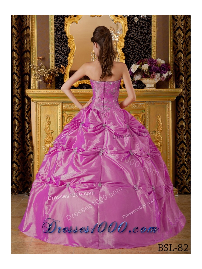 Halter Top Neck Taffeta Quinceanera Dress with Appliques and Pick-ups