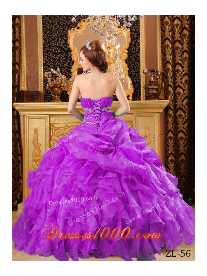 Popular Organza Full Length Quinceanera Dress with Beading And Ruffles