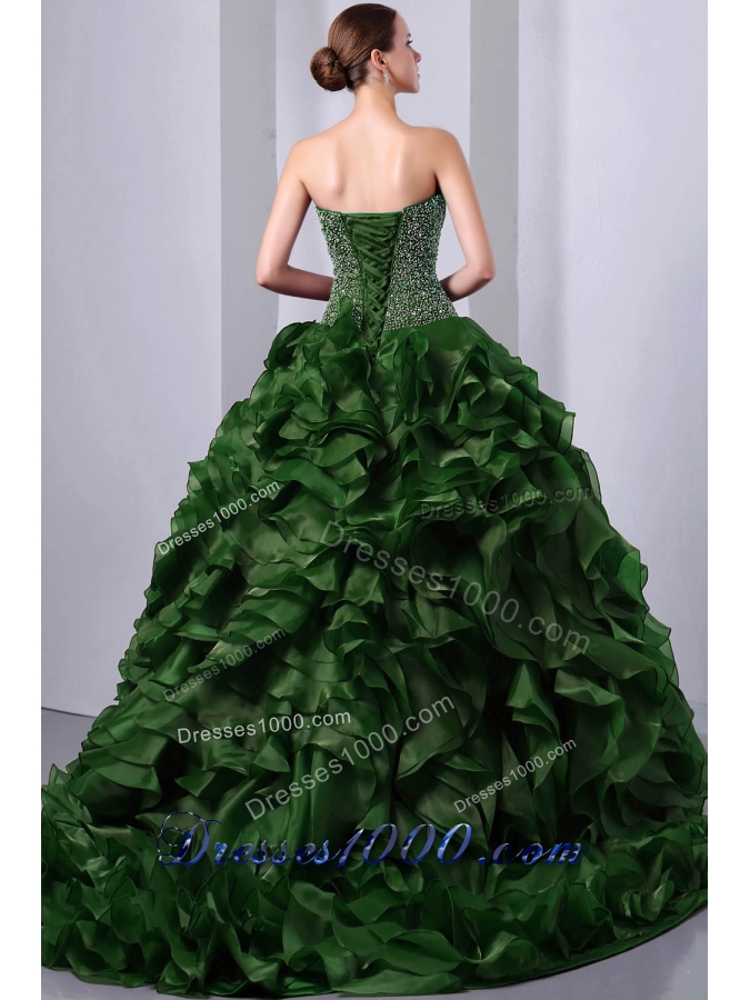 Princess Sweetheart Brush Train Quinceanea Dress with Beading Ruffles