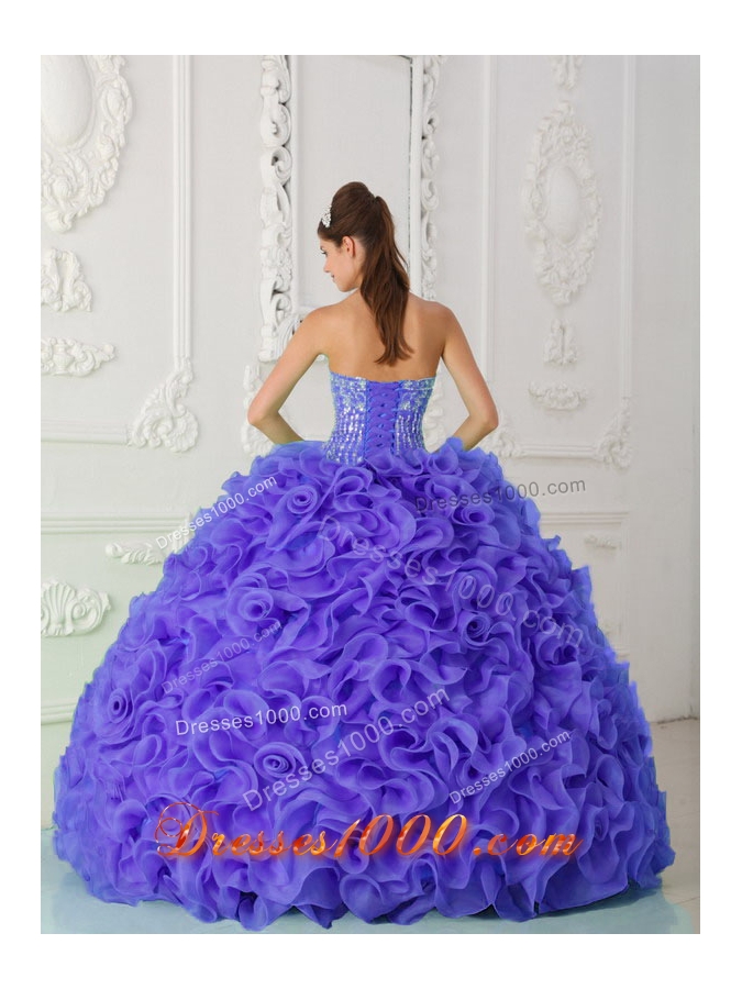 Purple Strapless Quinceanera Dress with Ruffles Beading