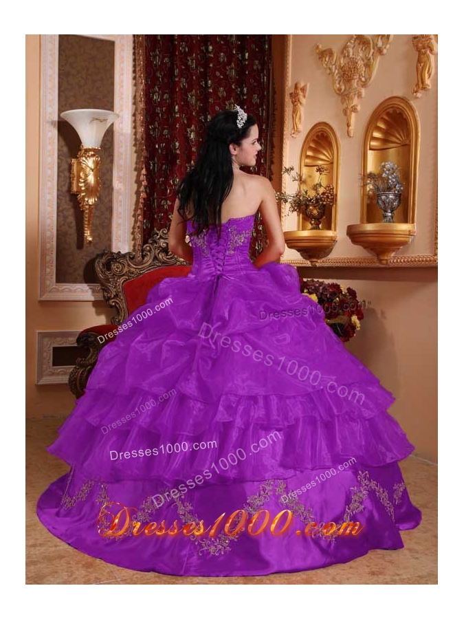 Strapless Organza Sweet 16 Dresses with Appliques and Pick-ups