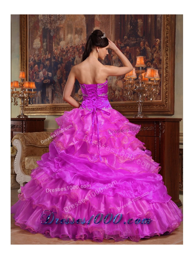 Sweetheart Appliques and Ruffled Layers Organza Sweet Sixteen Dresses