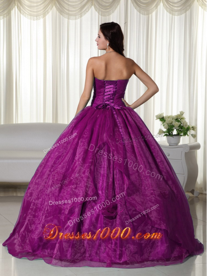2014 Cheap Strapless Organza Beading Quinceanera Dress in Fuchsia