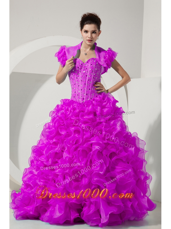 A-line / Princess Sweetheart Organza Sweet Sixteen Dresses with Beading and Ruffles