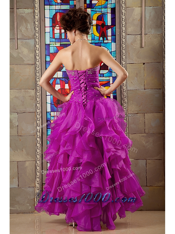 Fuchsia A-line Sweetheart Beaded Decorate Bodice Quinceanea Dress